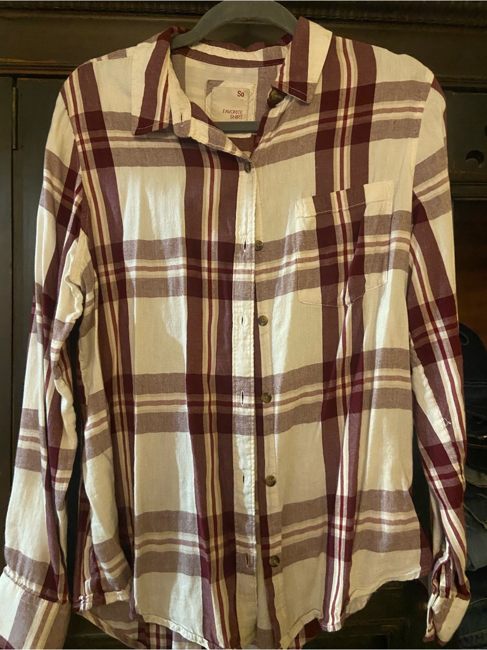 SO Women's Burgundy and White Plaid Button-Down Shirt